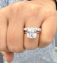 Load image into Gallery viewer, Cushion And Round Cut Moissanite Engagement Ring And Matching Band Set In 14K Solid Yellow Gold Four Prong Wedding Ring And Band Set 6.00ctw
