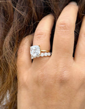 Load image into Gallery viewer, Cushion And Round Cut Moissanite Engagement Ring And Matching Band Set In 14K Solid Yellow Gold Four Prong Wedding Ring And Band Set 6.00ctw
