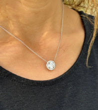 Load image into Gallery viewer, Round Cut Moissanite Solitaire Necklace And Chain Dainty Minimalist Halo Style 14k Solid White Gold Pendant Bridal Wedding Gift 3.25ctw
