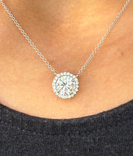 Load image into Gallery viewer, Round Cut Moissanite Solitaire Necklace And Chain Dainty Minimalist Halo Style 14k Solid White Gold Pendant Bridal Wedding Gift 3.25ctw
