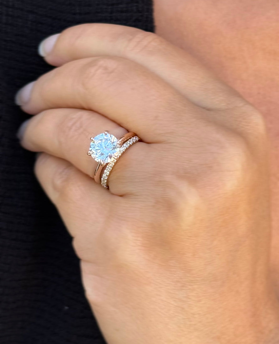 Solitaire Round Cut moissanite Engagement Ring And Band Wedding Ring 14K Solid Rose Gold Bridal Ring Minimalist Ring For Her 3.20ctw