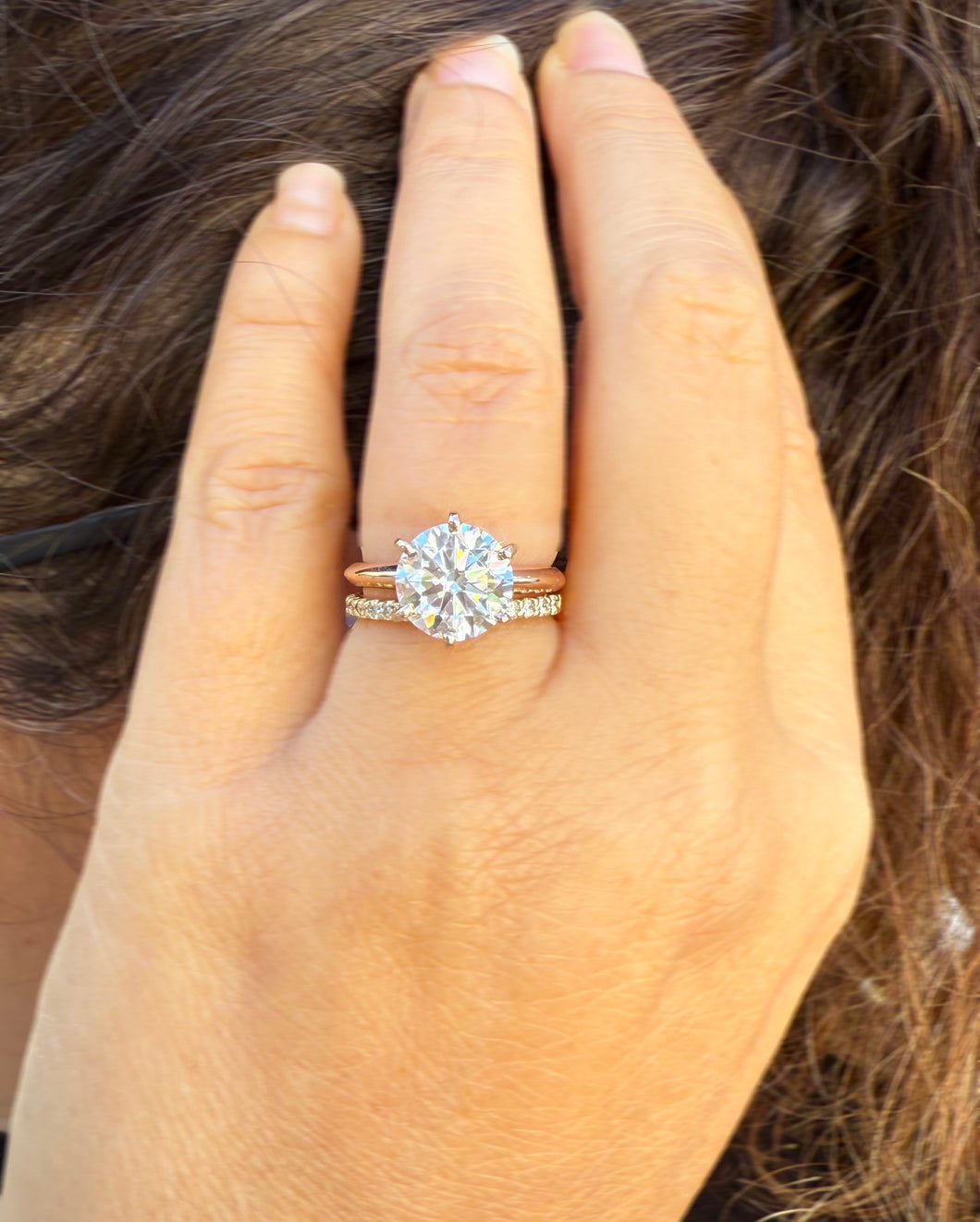 Solitaire Round Cut Simulated Diamond Engagement Ring And Matching Band Wedding Ring 14K Solid Rose Gold Bridal Ring Minimalist Ring 3.20ctw