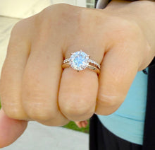 Load image into Gallery viewer, Solitaire Round Cut moissanite Engagement Ring And Band Wedding Ring 14K Solid Rose Gold Bridal Ring Minimalist Ring For Her 3.20ctw
