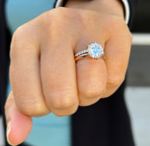 Load image into Gallery viewer, Solitaire Round Cut moissanite Engagement Ring And Band Wedding Ring 14K Solid Rose Gold Bridal Ring Minimalist Ring For Her 3.20ctw
