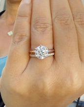 Load image into Gallery viewer, Solitaire Round Cut moissanite Engagement Ring And Band Wedding Ring 14K Solid Rose Gold Bridal Ring Minimalist Ring For Her 3.20ctw
