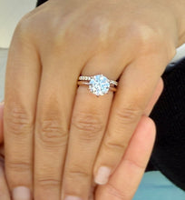 Load image into Gallery viewer, Solitaire Round Cut moissanite Engagement Ring And Band Wedding Ring 14K Solid Rose Gold Bridal Ring Minimalist Ring For Her 3.20ctw
