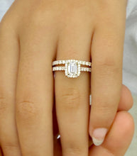 Load image into Gallery viewer, Emerald Cut And Round Cut Sides Moissanites Engagement Ring And Matching Band Set Halo Wedding Set 14K Solid Yellow Gold Bridal Set 2.00ctw
