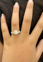 Load image into Gallery viewer, Emerald Cut And Round Cut Sides Moissanites Engagement Ring And Matching Band Set Halo Wedding Set 14K Solid Yellow Gold Bridal Set 2.00ctw
