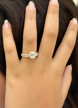 Load image into Gallery viewer, Emerald Cut And Round Cut Sides Moissanites Engagement Ring And Matching Band Set Halo Wedding Set 14K Solid Yellow Gold Bridal Set 2.00ctw
