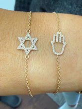 Load image into Gallery viewer, David Star CVD Diamond Bracelet 14k Solid Yellow Gold Hand Chain Delicate Diamond Star of David Bracelet Diamond Bracelet Minimalist 0.30ctw
