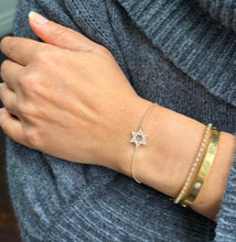 Load image into Gallery viewer, David Star CVD Diamond Bracelet 14k Solid Yellow Gold Hand Chain Delicate Diamond Star of David Bracelet Diamond Bracelet Minimalist 0.30ctw
