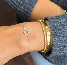 Load image into Gallery viewer, Hamsa CVD Diamond Bracelet 14k Solid Yellow Gold Hand Chain Delicate Diamond Hamsa Bracelet Diamond Bracelet Minimalist 0.20ctw
