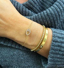 Load image into Gallery viewer, Hamsa CVD Diamond Bracelet 14k Solid Yellow Gold Hand Chain Delicate Diamond Hamsa Bracelet Diamond Bracelet Minimalist 0.20ctw
