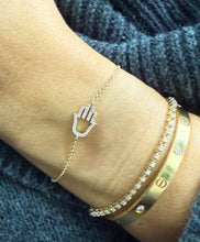 Load image into Gallery viewer, Hamsa CVD Diamond Bracelet 14k Solid Yellow Gold Hand Chain Delicate Diamond Hamsa Bracelet Diamond Bracelet Minimalist 0.20ctw
