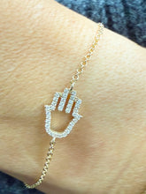 Load image into Gallery viewer, Hamsa CVD Diamond Bracelet 14k Solid Yellow Gold Hand Chain Delicate Diamond Hamsa Bracelet Diamond Bracelet Minimalist 0.20ctw
