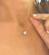 Load image into Gallery viewer, Round Cut Moissanite Solitaire Necklace And Chain Dainty Minimalist Prong Style 14k Solid White Gold Pendant Bridal Wedding Gift 1.50ct

