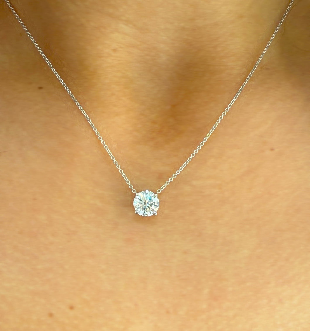 Round Cut Moissanite Solitaire Necklace And Chain Dainty Minimalist Prong Style 14k Solid White Gold Pendant Bridal Wedding Gift 1.50ct