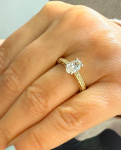 Load image into Gallery viewer, Oval Shape Simulated Diamonds Solitaire Engagement Ring Antiqye Deco Style Wedding Ring 1.00ctw Bridal Ring Set In 14K Solid Yellow Gold
