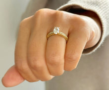 Load image into Gallery viewer, Oval Shape Simulated Diamonds Solitaire Engagement Ring Antiqye Deco Style Wedding Ring 1.00ctw Bridal Ring Set In 14K Solid Yellow Gold
