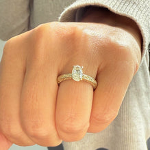 Load image into Gallery viewer, Oval Shape Simulated Diamonds Solitaire Engagement Ring Antiqye Deco Style Wedding Ring 1.00ctw Bridal Ring Set In 14K Solid Yellow Gold
