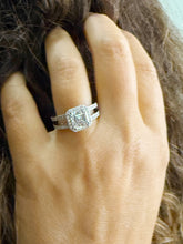 Load image into Gallery viewer, Asscher Cut and Round Cut Sides Simulated Diamonds Engagement Ring Inner Halo Wedding Ring Split Shank Bridal Ring 14K Solid White Gold 2.65
