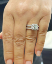 Load image into Gallery viewer, Asscher Cut and Round Cut Sides Simulated Diamonds Engagement Ring Inner Halo Wedding Ring Split Shank Bridal Ring 14K Solid White Gold 2.65
