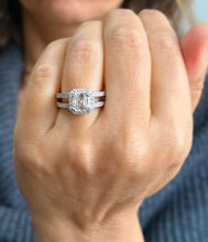 Load image into Gallery viewer, Asscher Cut and Round Cut Sides Simulated Diamonds Engagement Ring Inner Halo Wedding Ring Split Shank Bridal Ring 14K Solid White Gold 2.65
