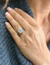 Load image into Gallery viewer, Asscher Cut and Round Cut Sides Simulated Diamonds Engagement Ring Inner Halo Wedding Ring Split Shank Bridal Ring 14K Solid White Gold 2.65
