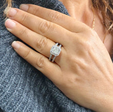 Load image into Gallery viewer, Asscher Cut and Round Cut Sides Simulated Diamonds Engagement Ring Inner Halo Wedding Ring Split Shank Bridal Ring 14K Solid White Gold 2.65
