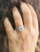 Load image into Gallery viewer, Asscher Cut and Round Cut Sides Simulated Diamonds Engagement Ring Inner Halo Wedding Ring Split Shank Bridal Ring 14K Solid White Gold 2.65
