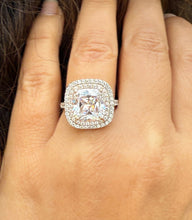 Load image into Gallery viewer, Cushion Cut And Round Cut Diamond Engagement Ring IGI Certified 14k Solid White Gold Double Halo Wedding ring Split shank Bridal Ring 5.00ct
