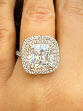 Load image into Gallery viewer, Cushion Cut And Round Cut Diamond Engagement Ring IGI Certified 14k Solid White Gold Double Halo Wedding ring Split shank Bridal Ring 5.00ct
