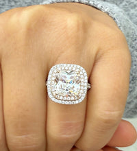 Load image into Gallery viewer, Cushion Cut And Round Cut Diamond Engagement Ring IGI Certified 14k Solid White Gold Double Halo Wedding ring Split shank Bridal Ring 5.00ct
