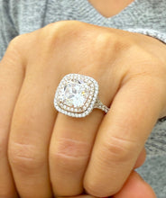 Load image into Gallery viewer, Cushion Cut And Round Cut Diamond Engagement Ring IGI Certified 14k Solid White Gold Double Halo Wedding ring Split shank Bridal Ring 5.00ct
