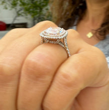 Load image into Gallery viewer, Cushion Cut And Round Cut Diamond Engagement Ring IGI Certified 14k Solid White Gold Double Halo Wedding ring Split shank Bridal Ring 5.00ct
