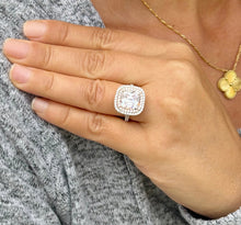 Load image into Gallery viewer, Cushion Cut And Round Cut Diamond Engagement Ring IGI Certified 14k Solid White Gold Double Halo Wedding ring Split shank Bridal Ring 5.00ct
