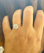 Load image into Gallery viewer, Crown Style Six Prong Setting Engagement Ring Solitaire Ring In 14K Solid Yellow Gold Round Cut Simulated Diamonds Wedding Ring 3.00ct 9.0mm
