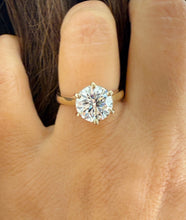 Load image into Gallery viewer, Crown Style Six Prong Setting Engagement Ring Solitaire Ring In 14K Solid Yellow Gold Round Cut Simulated Diamonds Wedding Ring 3.00ct 9.0mm
