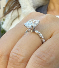 Load image into Gallery viewer, Cushion Cut And Round And Marquise Cut Sides Moissanites Engagement Ring Prong Set Wedding Bridal Ring Inner Halo Style 14K White Gold 5.75ctw
