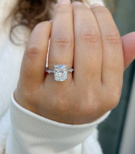 Load image into Gallery viewer, Cushion Cut And Round And Marquise Cut Sides Moissanites Engagement Ring Prong Set Wedding Bridal Ring Inner Halo Style 14K White Gold 5.75ctw
