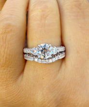 Load image into Gallery viewer, Round Cut Moissanites Engagement Ring And Matching Band Set Antique Style Wedding Set Women's Propose Bridal Set 14K Solid White Gold 1.65ct
