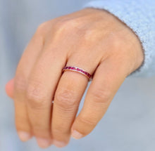 Load image into Gallery viewer, Round Cut Natural Ruby Half Eternity Band Set In Yellow Gold Channel Set Wedding Band Anniversary Band Women's Bridal Ruby Band Gift 0.50ctw
