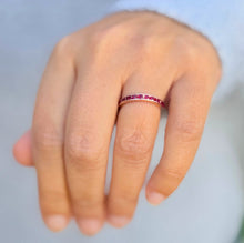 Load image into Gallery viewer, Round Cut Natural Ruby Half Eternity Band Set In Yellow Gold Channel Set Wedding Band Anniversary Band Women's Bridal Ruby Band Gift 0.50ctw
