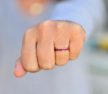 Load image into Gallery viewer, Round Cut Natural Ruby Half Eternity Band Set In Yellow Gold Channel Set Wedding Band Anniversary Band Women's Bridal Ruby Band Gift 0.50ctw
