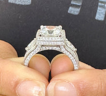 Load image into Gallery viewer, Princess And Round And Marquee Cut Simulated Diamonds Engagement Ring 14K Solid White Gold Halo Style Filigree Design Wedding Ring 3.75ctw
