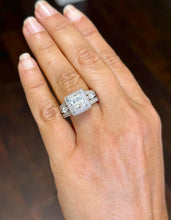 Load image into Gallery viewer, Princess And Round And Marquee Cut Simulated Diamonds Engagement Ring 14K Solid White Gold Halo Style Filigree Design Wedding Ring 3.75ctw
