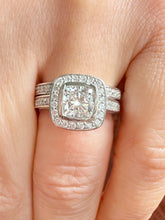 Load image into Gallery viewer, Cushion Cut And Round Cut Diamond Engagement Ring And Band IGI Certified 14k White Solid Gold Wedding Set Bezel Style Bridal Set 2.50ctw

