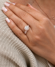 Load image into Gallery viewer, Cushion Cut And Round Cut Sides Moissanites Engagement Ring And Matching Band Wedding Set Halo Style Bridal Set 14K Rose Gold 1.60ctw
