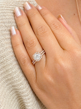 Load image into Gallery viewer, Cushion Cut And Round Cut Sides Moissanites Engagement Ring And Matching Band Wedding Set Halo Style Bridal Set 14K Rose Gold 1.60ctw
