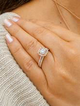 Load image into Gallery viewer, Cushion Cut And Round Cut Sides Moissanites Engagement Ring And Matching Band Wedding Set Halo Style Bridal Set 14K Rose Gold 1.60ctw
